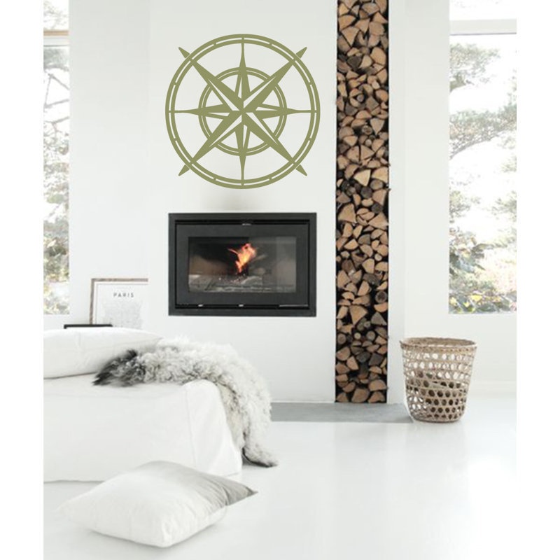 Décalcomanie murale boussole north star, H 30 po x l 30 po x P 0,01 po, Olive