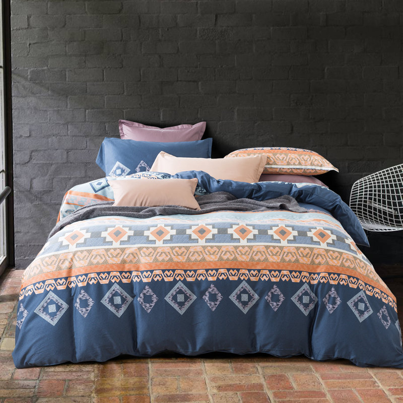 Egyptian-Quality Cotton Sateen Geometric Shapes Duvet Cover, Queen Duvet Cover + 2 Shams