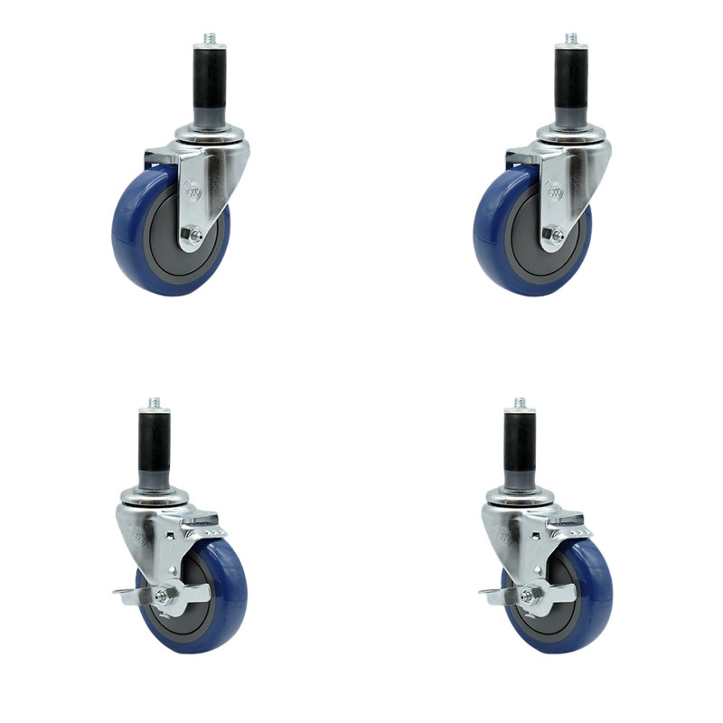 Ensemble de 2 roulettes extensibles en polyuréthane pivotantes, Bleu