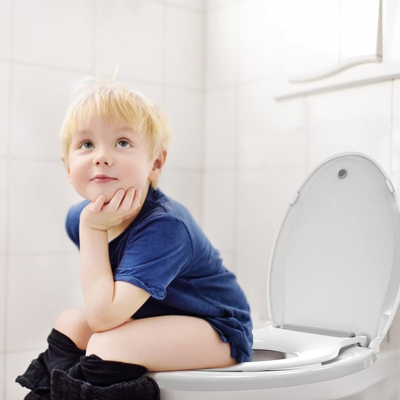 Soft-Close Round Toilet Seat with Removable Training Seat, Quick-Release Hinges for Easy Cleaning, Slow-Close & Non-Slip Design, Easy Installation