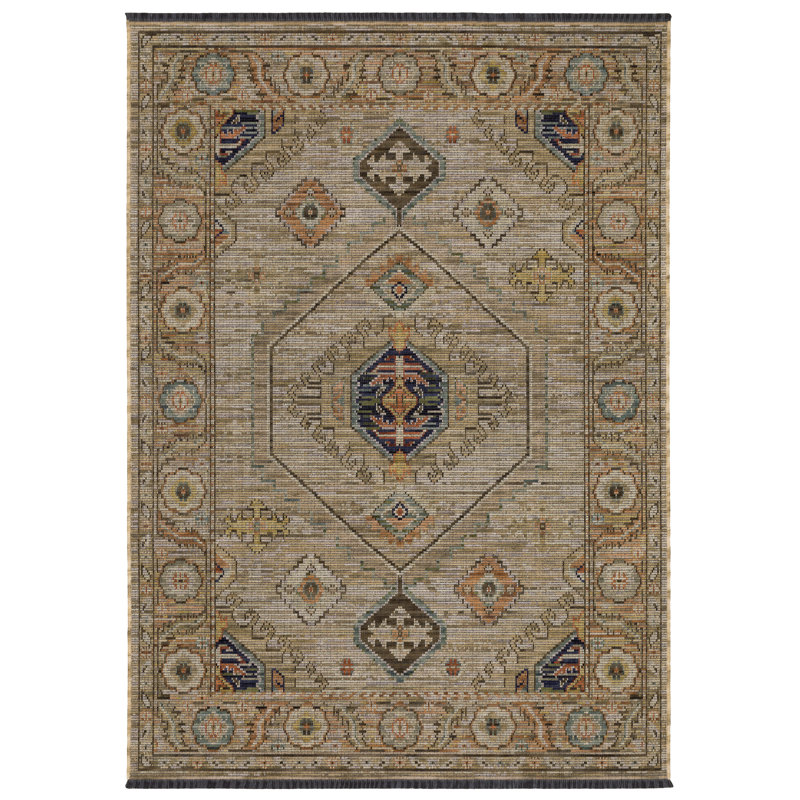 Lennox Traditional Medallion Green / Multi Wool Blend Area Rug, Green / Multi, Rectangle 9'10" x 12'10"