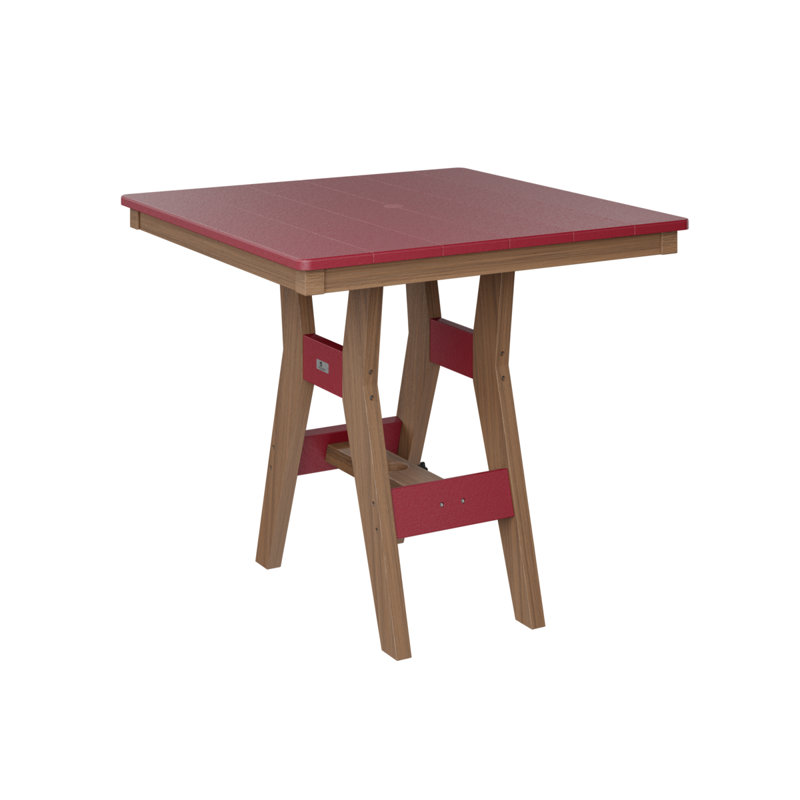 Harbor Outdoor Square Dining Table, Antique Mahogany, Scarlet Red, 30.37" H x 33" W x 33" D