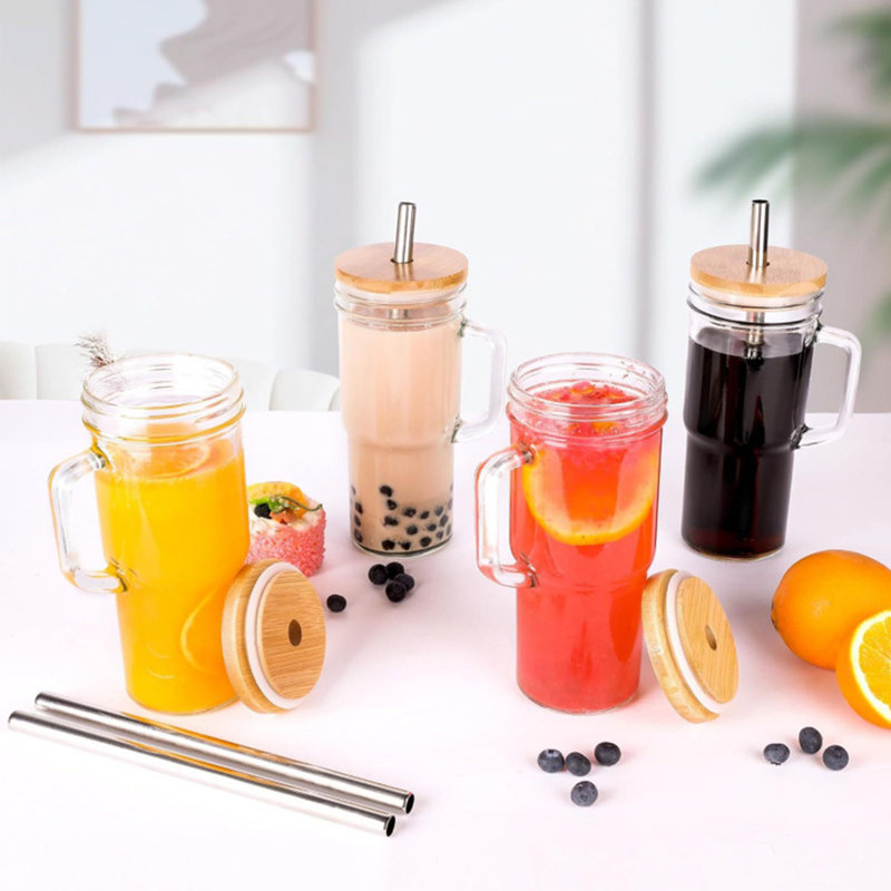Ensemble de 2 tasses en verre avec couvercles et pailles 24 oz