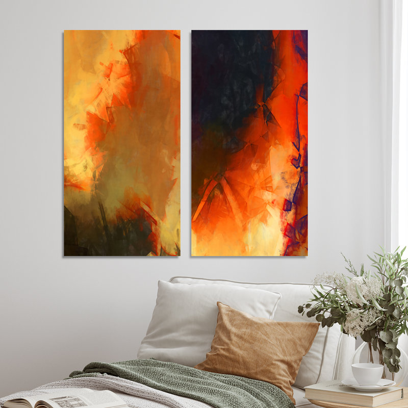 «Abstract Orange Wave», ensemble de 2 impressions sur toile, Toile tendue, H 40 po x l 40 po x P 1 po