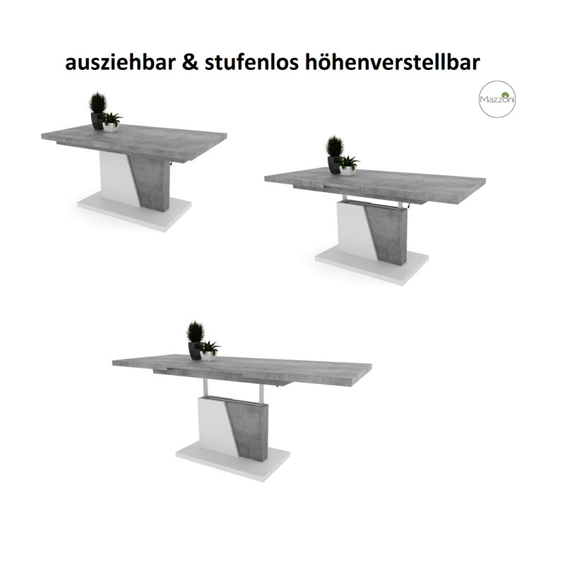 Noires Lift Top Pedestal Coffee Table, Concrete/White Matt