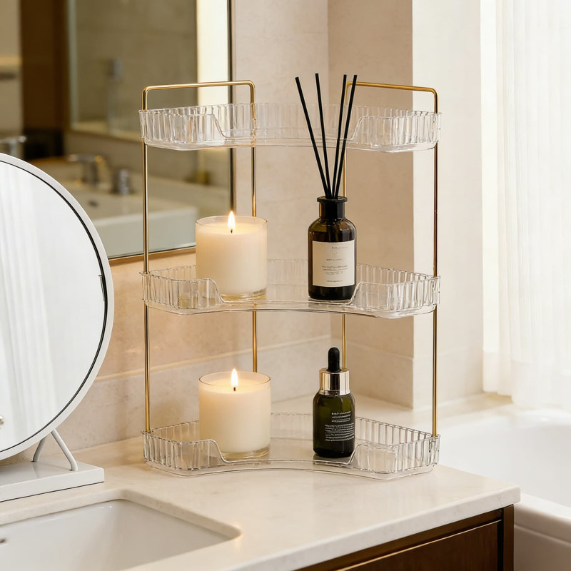 3-Tier Corner Countertop Organizer With Large Capacity, Space-Saving Bathroom Vanity Shelf For Makeup, Perfume, And Essentials, Durable Plastic Desktop Organizer For Kitchen And Office