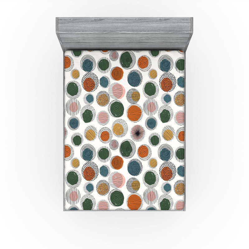 Drap-housse à motif floral Ambesonne, Orange, vert, rosé / pois, Drap-housse grand