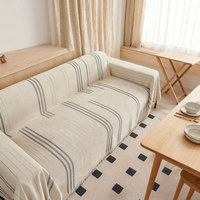Reversible Chenille Sofa Slipcover With Vertical Stripe Design, Furniture Protector For Couches, Loveseats And Sectionals - Pet-Friendly And Washable