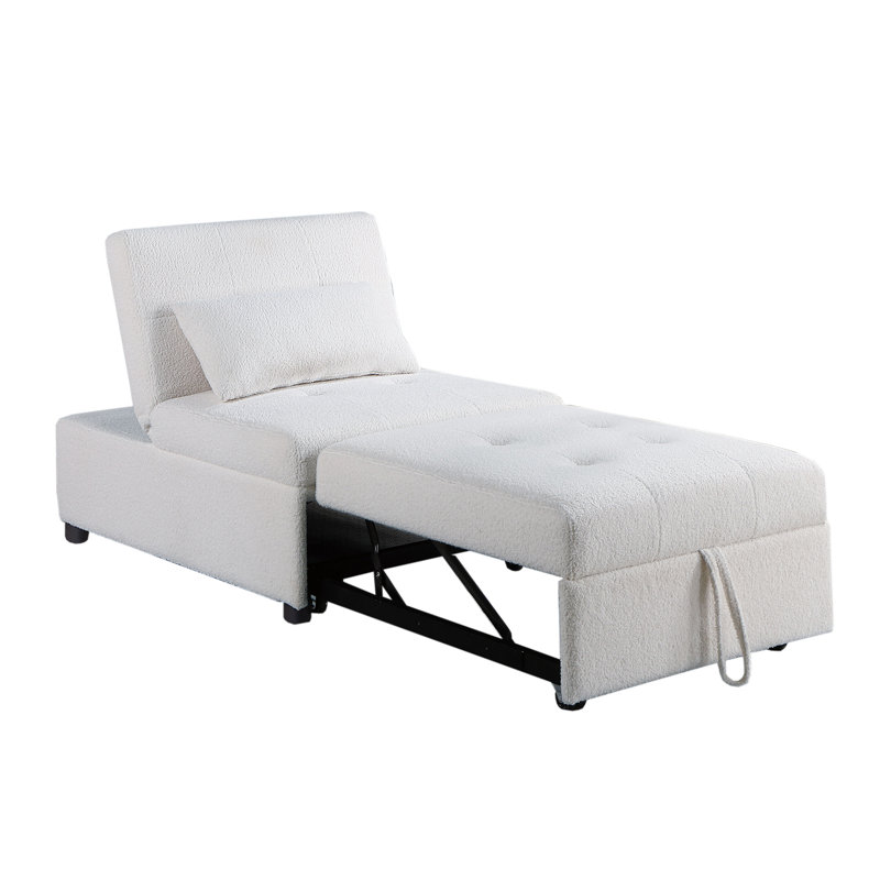 Sherpa Fabric Upholstered Sleeper Sofa Chair, White Fabric