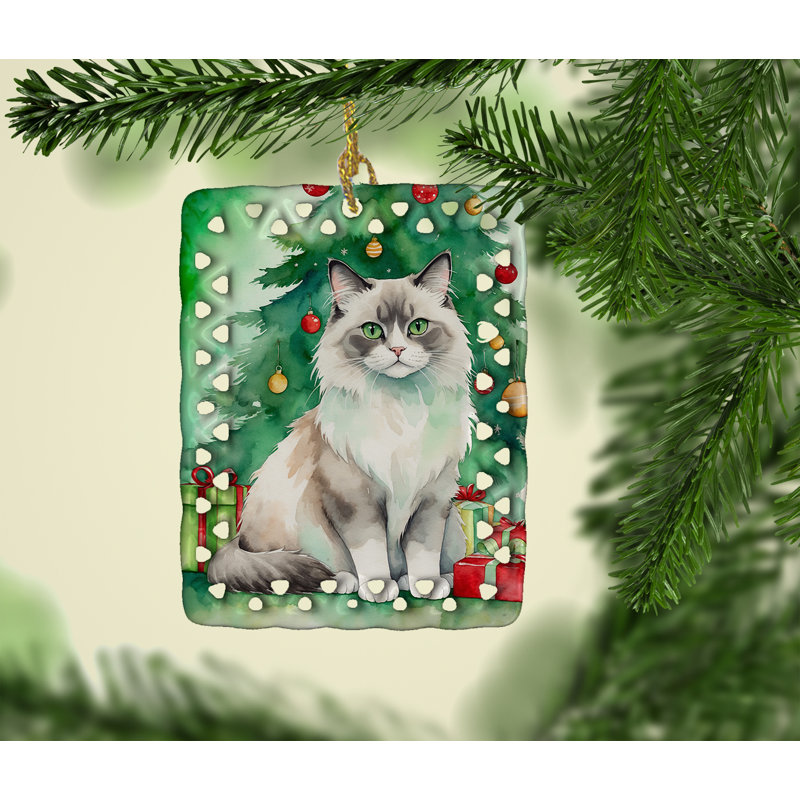 Ornement en porcelaine Ragdoll, Chat en peluche