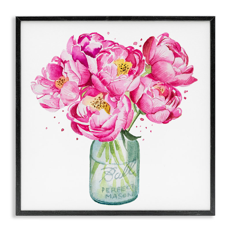 Art de pot de pivoine rose par Enya Todd bg-171, Giclée encadrée noir minuit, H 17 po x l 17 po
