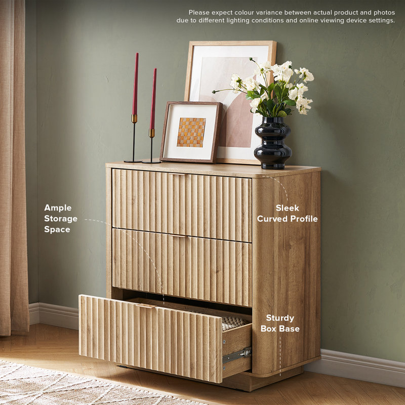 Commode 3 tiroirs l 32,2 po Dorcus, Doré / chêne