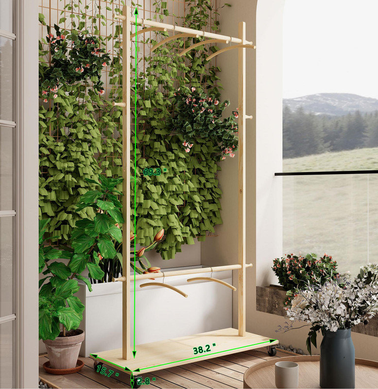 Séchoir à vêtements en bois - 6 cintres en bois, tablette réglable, roulettes, peu encombrant pour la chambre / le salon / le vestibule