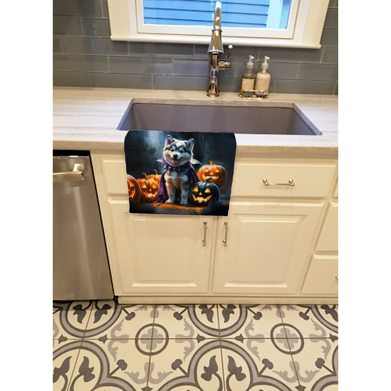 Alaskan Malamute Puppy Halloween Kitchen Towel, Alaskan Malamute