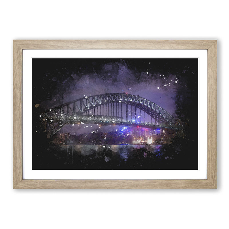 Harbour Bridge in Sydney - Picture Frame Graphic Art, 27cm H x 36cm W x 2cm D, Oak Framed