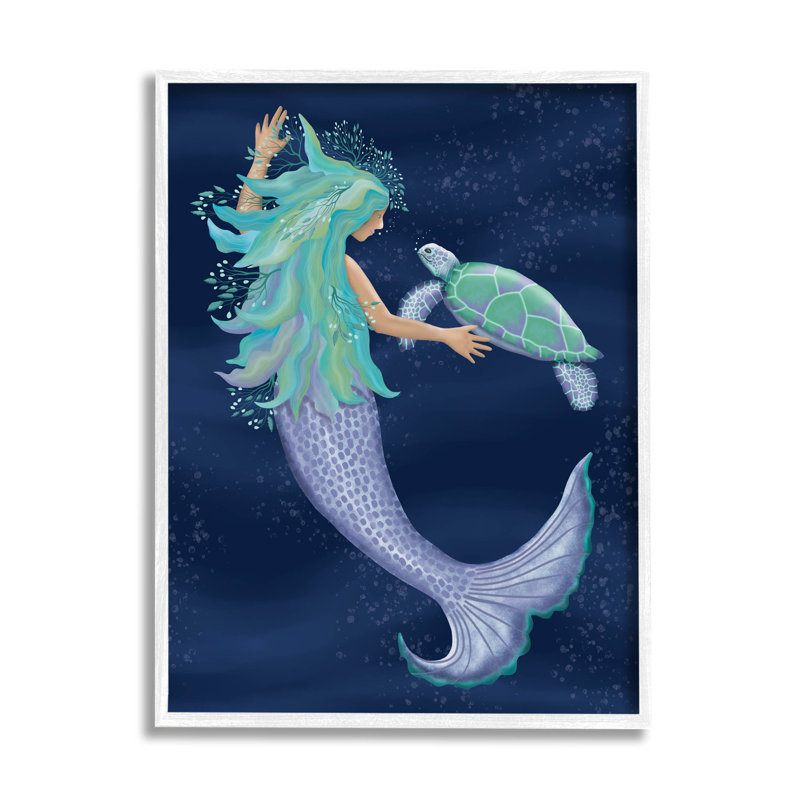 Art nautique de sirène nautique giclée par Darlene Seale, H 14 po x l 11 po x P 1,5 po, Giclée encadrée blanc bord de mer