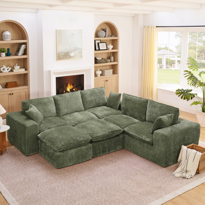 Canapé modulaire en forme de L de 107 po avec deux repose-pieds amovibles en forme de L pour le salon, canapé confortable avec coussins décoratifs et bricolage