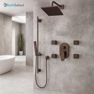 Bravat Light Oil Rubbed Bronze 3-Way Concealed Shower Set with Thermostatic Mixer Valve – Modern & Functional Design