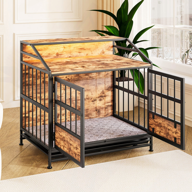 Cage pour chien avec rangement en métal et portes doubles, H 31,5 po x l 15,75 po x P 34,65 po