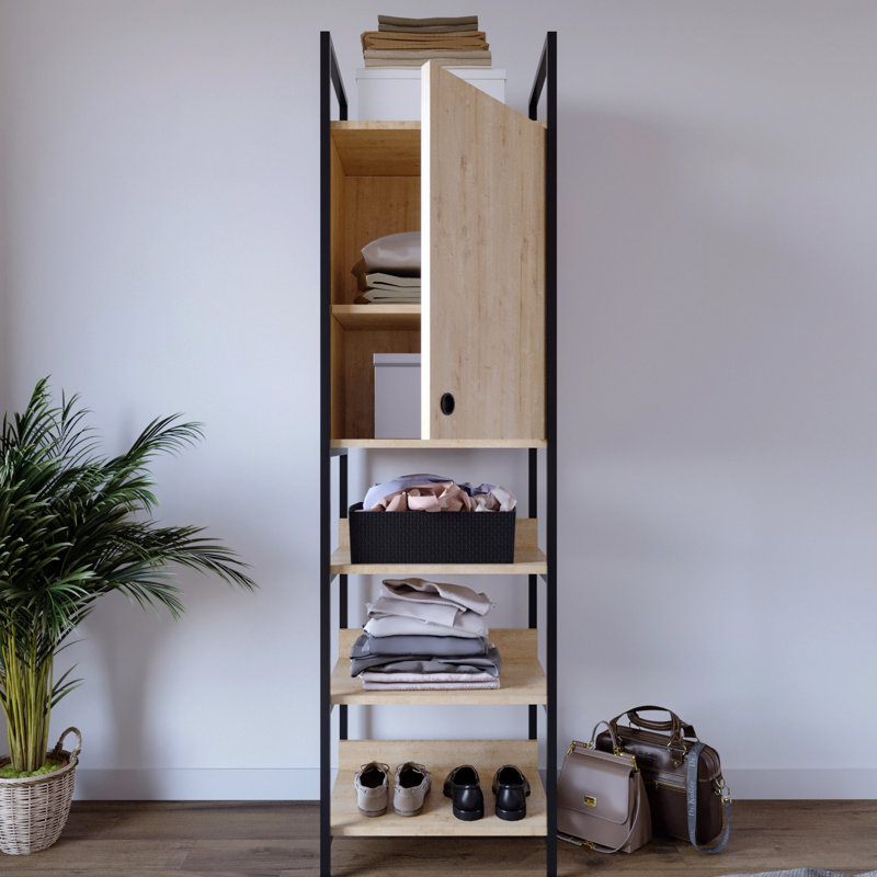Armoire industrielle moderne avec pieds en métal thermolaqué électrostatique, couleur chêne, 19,7 po x 70,9 po x 15,7 po | 100% panneau de particules enduit de mélamine, épaisseur de 0,7 pouce | Nombreuses tablettes murales pour économiser de l'espace