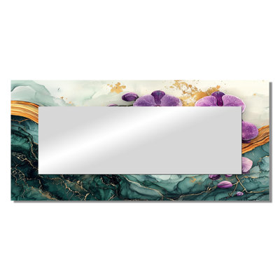 Lavender Orchids Flowers On Emerald Geode II - Floral Accent Wall Mirror - Printed On Metal