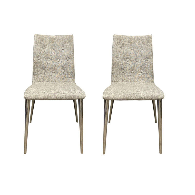 Modern Tufted Fabric Upholstered Dining Side Chair with Metal Legs in Light Grey (Set of 2)
