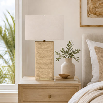 Lampe de table 31 "texturée corde beige avec abat-jour tambour en lin avoine