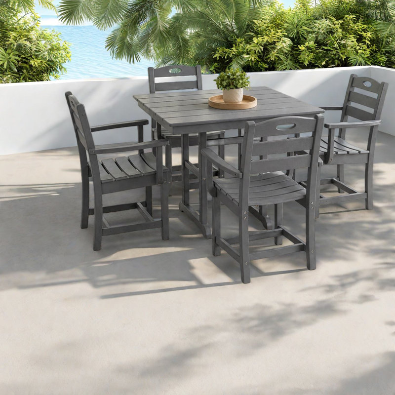 Ensembles de salle à manger de patio confortables, Hdpe 5 pièces gris moderne pour la cour