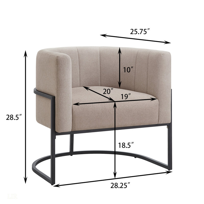 Chaise d'appoint rembourrée en lin avec support en métal noir, chaise de loisirs de style moderne Mid-Century avec dossier incurvé