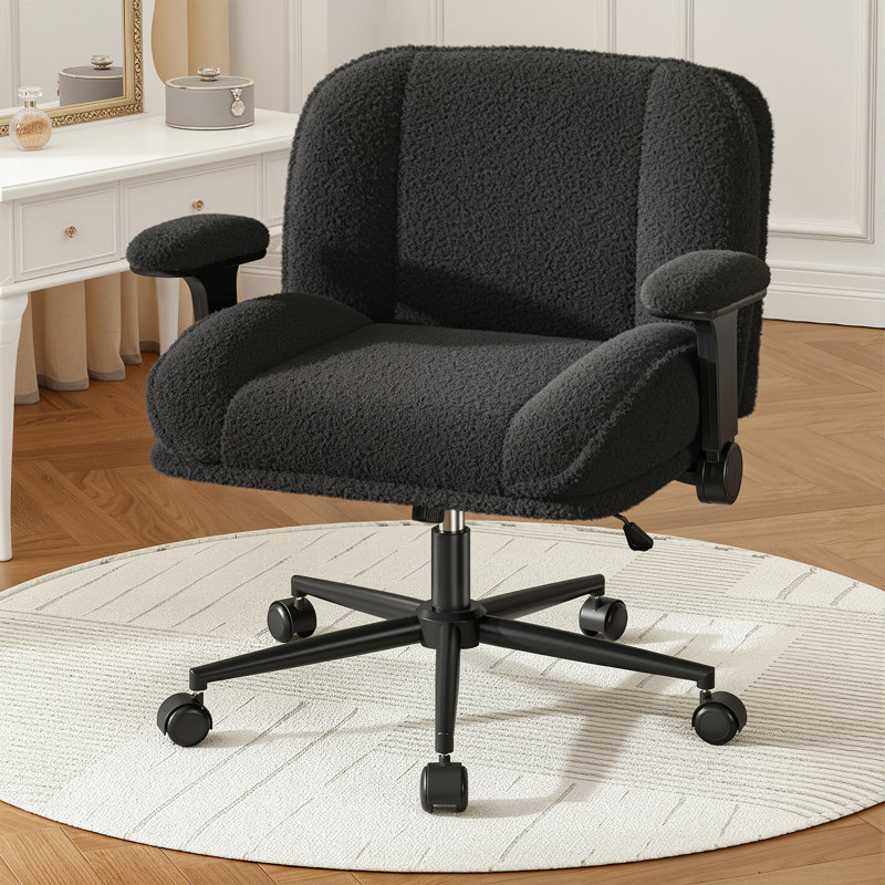 Chaise de bureau rembourrée de 28,3 po de largeur avec roulettes pour bureau à domicile, coiffeuse et dortoir, Noir