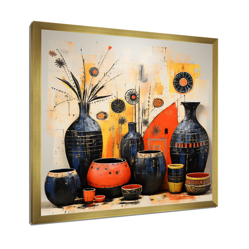Art mural jaune bohème floral jaune élégance II, Cadre doré simple, H 30 po x l 30 po x P 1,5 po