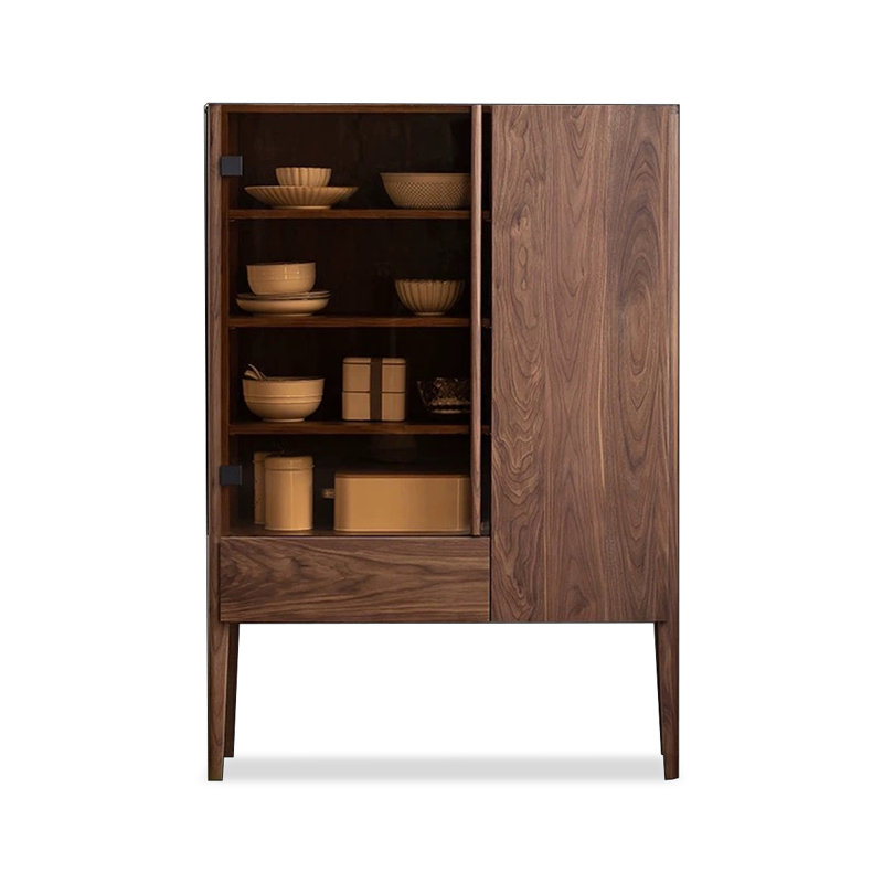 Vitrines en bois massif brun noisette, Brun noyer