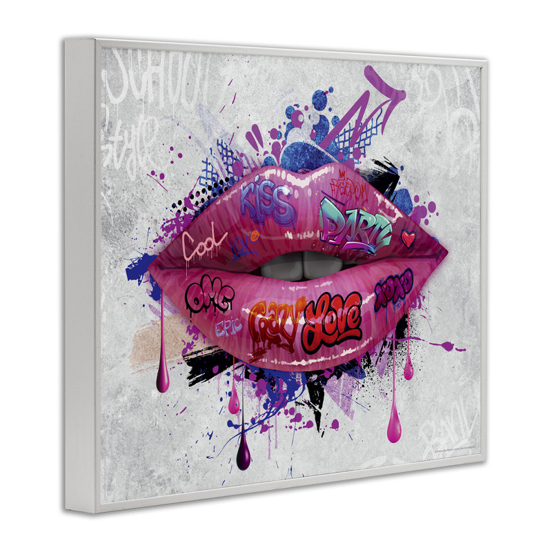 «Urban Graffiti Lips», art de la giclée sur cadre blanc par Reinders, Giclée encadrée blanc bord de mer, H 16 po x l 20 po