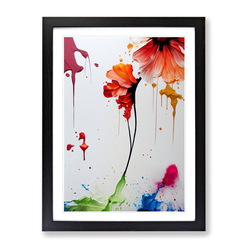 Flowers Dripping Paint No.2 Abstract - Single Picture Frame Print, Black, 64cm H x 46cm W