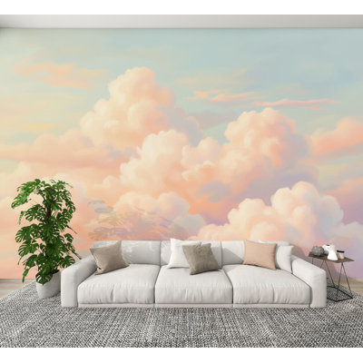 Peel and Stick Wallpaper Soft Pastel Clouds Dreamy Sky Wall Murals 100"H x 144"W Removable PVC Wall Paper Self-Adhesive Wall Decor for Bedroom Living Room Home Office