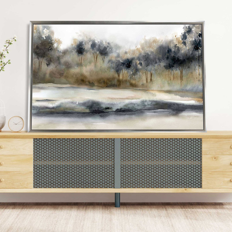 Silent River - Peinture, L 63,5 po x H 39,5 po, Encadrement argenté