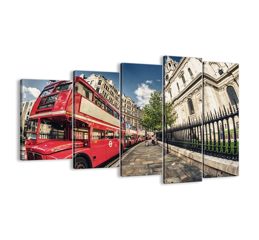 5-tlg. Leinwandbilder-Set - Fotografie „London Street in Grey and Red”