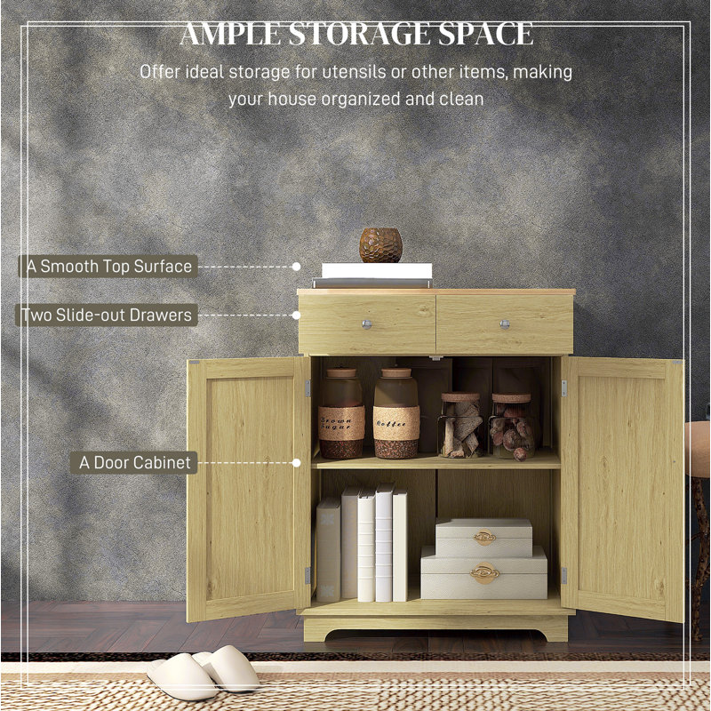 Natural Oak and Rattan Sideboard with Solid Wood Countertop