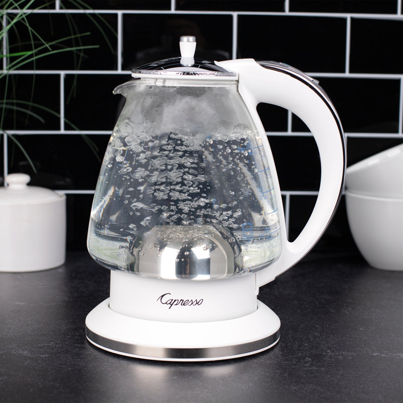 Capresso White and Chrome Glass Electric Kettle, 48 oz