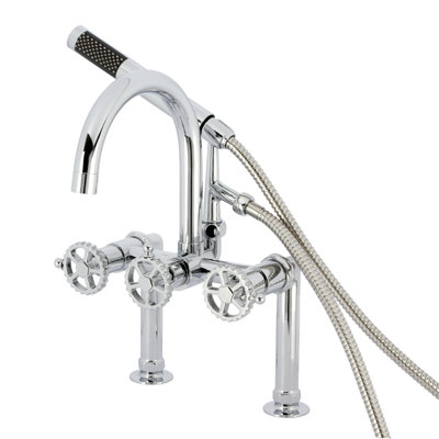 Kingston Brass Fuller Three-Handle 2-Hole Deck Mount Clawfoot Tub Faucet with Hand Shower