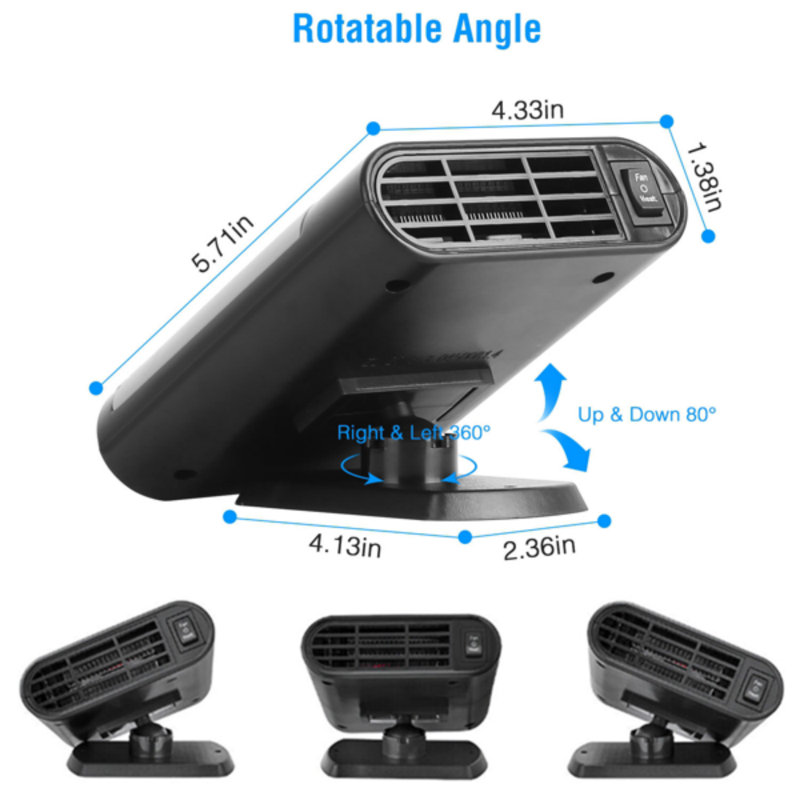 Car Heater 12V Portable Ceramic Defroster, 200W Fast Heating & Fan Mode, 360° Adjustable Plug-In Windshield Defogger for Car, Truck, Van & Camping Travel