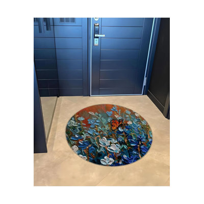 Decorative Carpet With Oil Painting Appearance, Flower And Butterfly Details