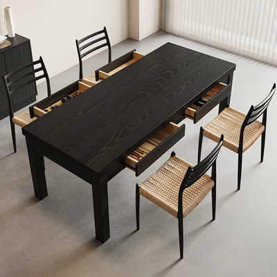 Ensemble de table de salle à manger en bois de frêne noir élégant