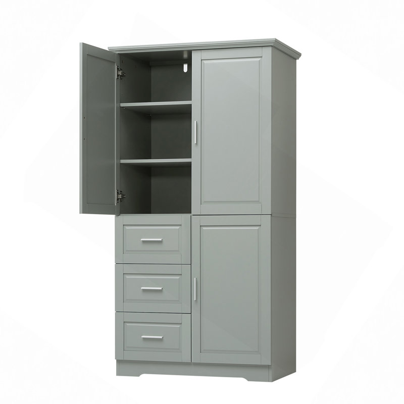 Armoire de rangement haute et large avec portes pour salle de bain / bureau, trois tiroirs, Gris