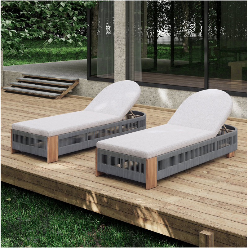 Outdoor  Acacia Wood Patio Adjustable Lounge Chair Set Of 2- Uncushioned For Backyard Pool Garden, Gray/Teak, 2