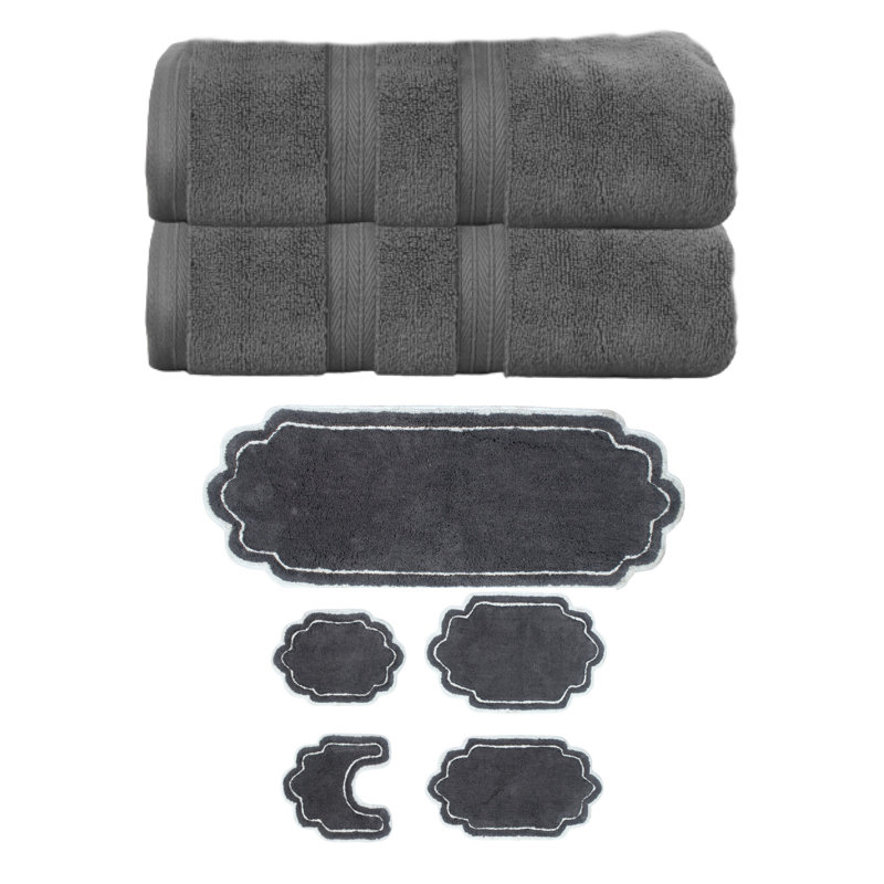 Ensemble de serviettes de bain 100% coton 2 pièces Talbert Collection et ensemble de tapis de bain 5 pièces, (ensemble de 7), chocolat