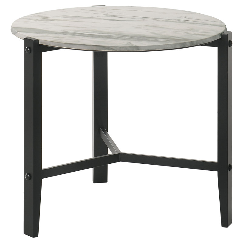 Zeina Round Faux Marble Side End Table White and Black