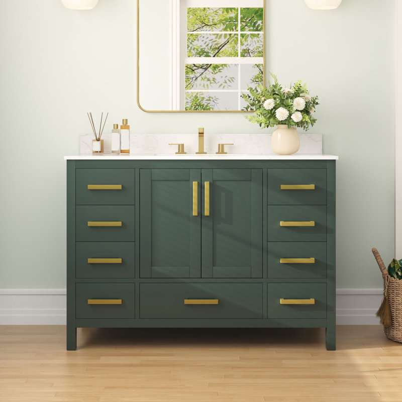 Monolith 48'' Fully Assembled Single Bathroom Vanity with Backsplash, Vintage Green, Triple