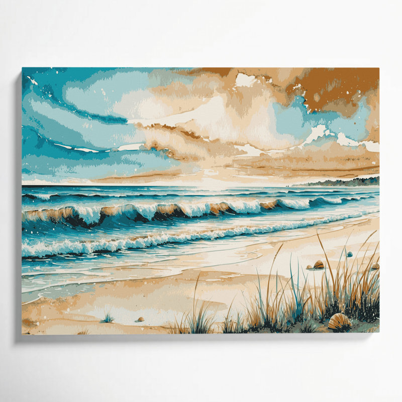 Bord de mer, calendrier, élite, toile beige sur toile, H 12 po x l 18 po