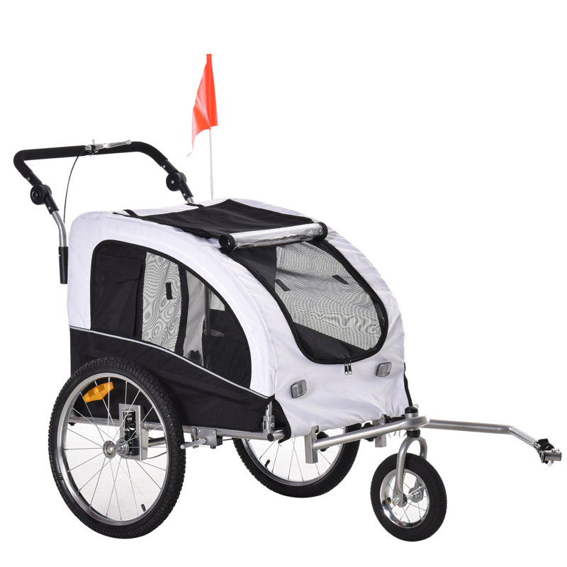Poussette pour chien 2 en 1 avec auvent et poches de rangement, blanc